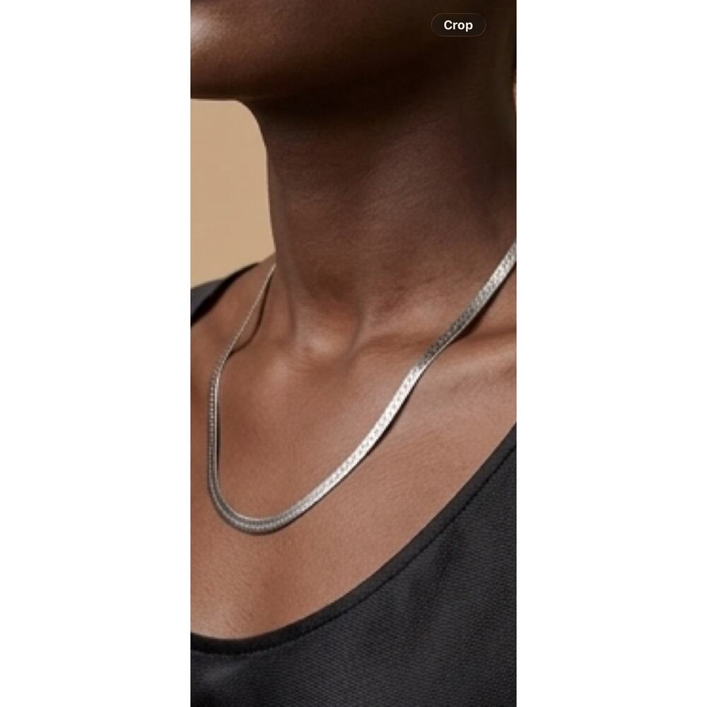 Vintage Silver Tone Herringbone Chain Necklace 24.5”